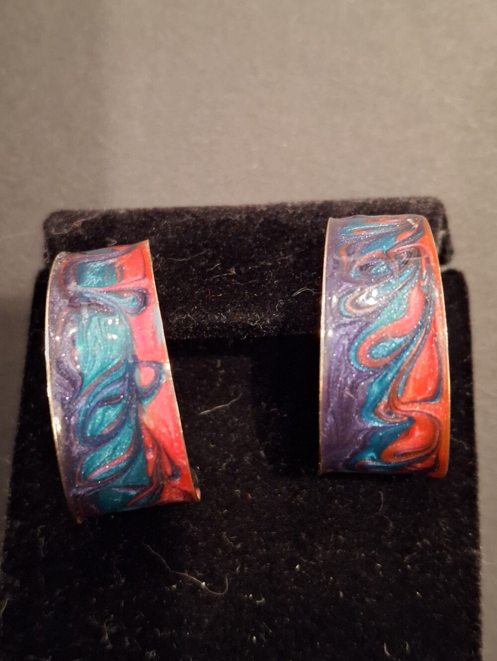 Colorful Swirl Hoop Earrings - Red, Teal & Purple Sarah Coventry - Picture 1 of 6